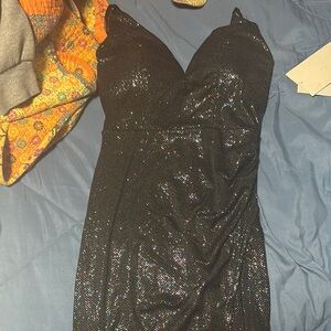 Black Sequin Strapless Bodycon Dress